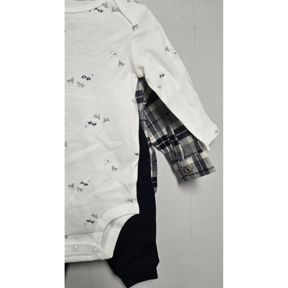 Carters Just One You Baby Boy 3pc Plaid Flannel Sherpa Set 1R740810 Grey Navy 6M